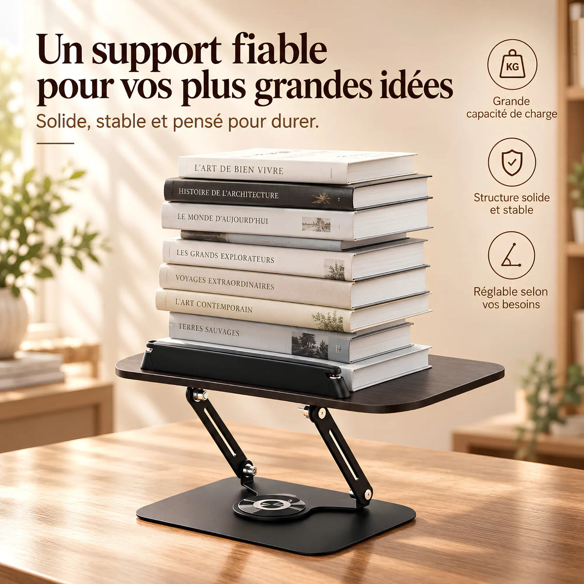 Chevalet de lecture en bois et métal avec base rotative