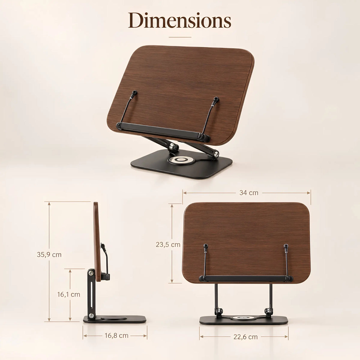 Chevalet de lecture en bois et métal avec base rotative