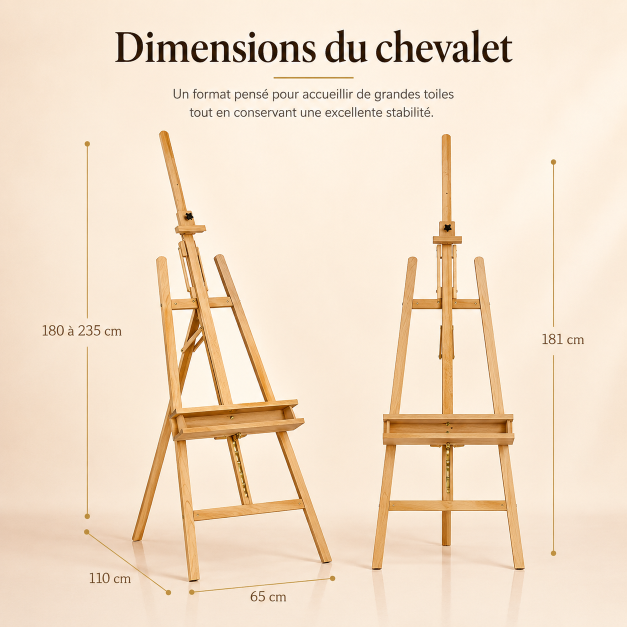 Chevalet de peinture en bois pliable avec rangement
