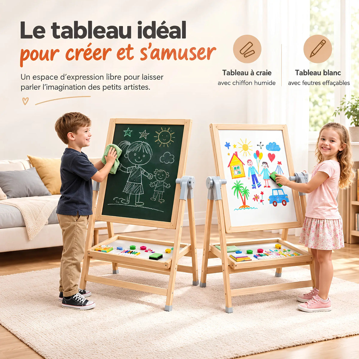Chevalet enfant 3-en-1 avec tableau et bureau