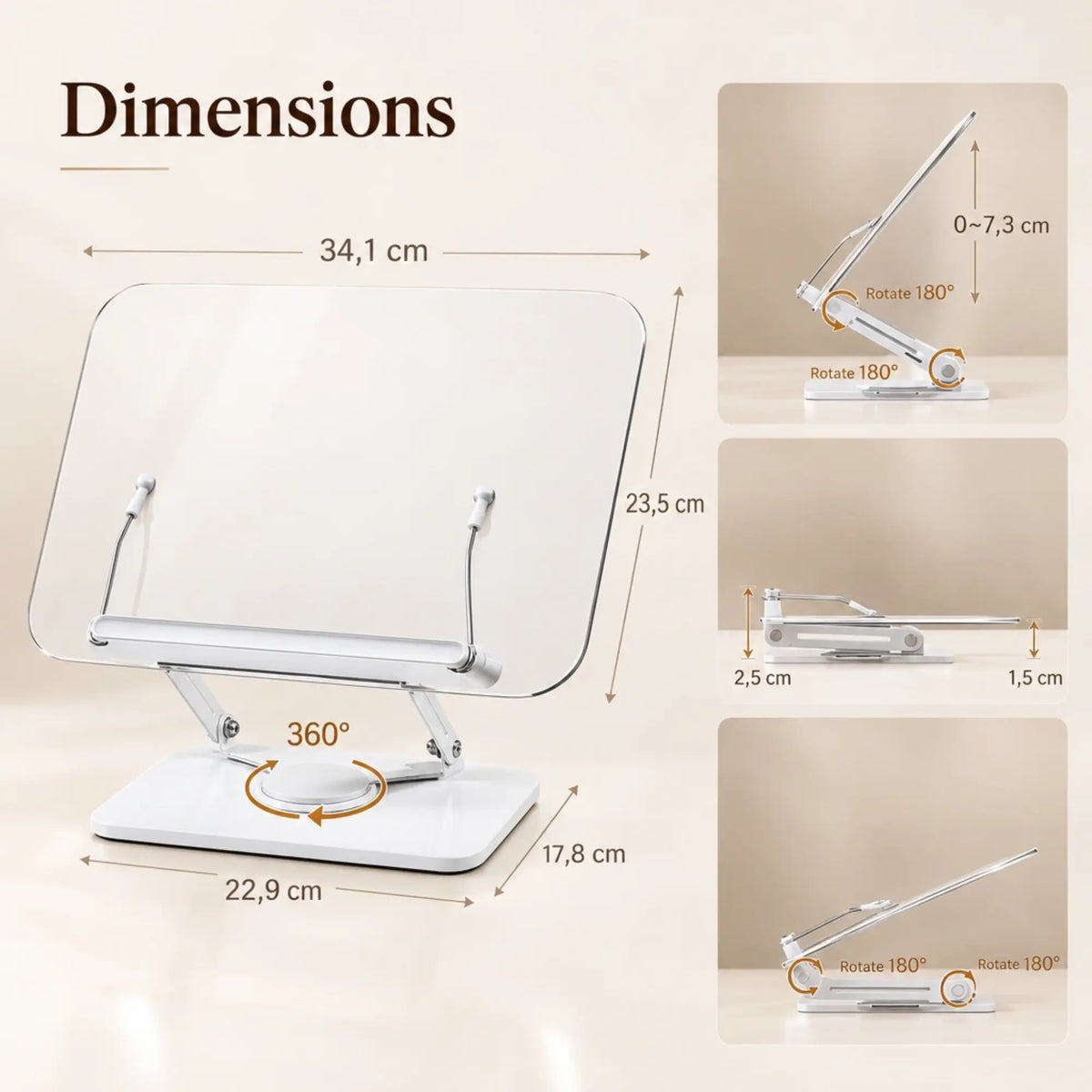 Chevalet de lecture transparent rotatif à 360°