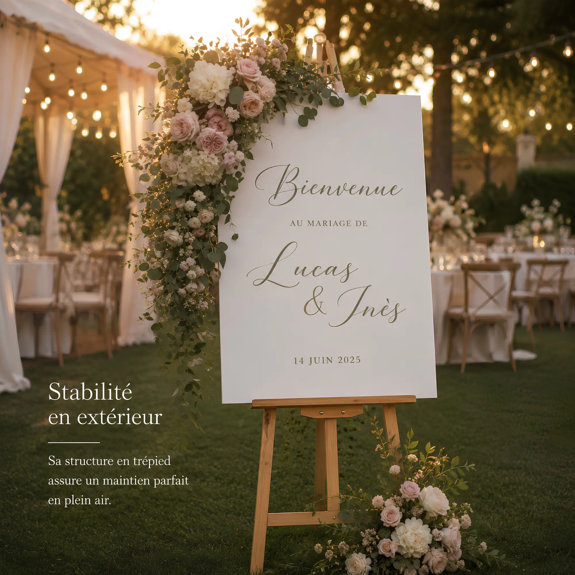 Chevalet en bois pour mariage avec panneaux personnalisé