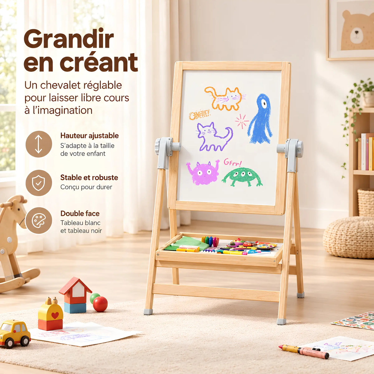 Chevalet enfant 3-en-1 avec tableau et bureau
