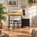 Bureau d’artiste inclinable complet avec tabouret et rangement 