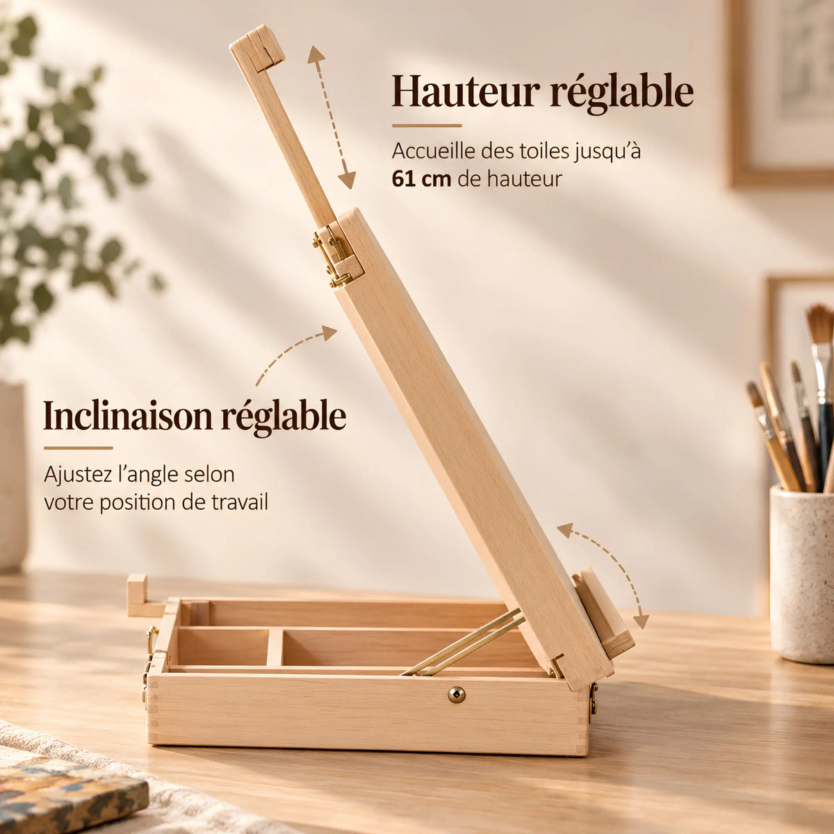 Grande boîte-chevalet de table en hêtre