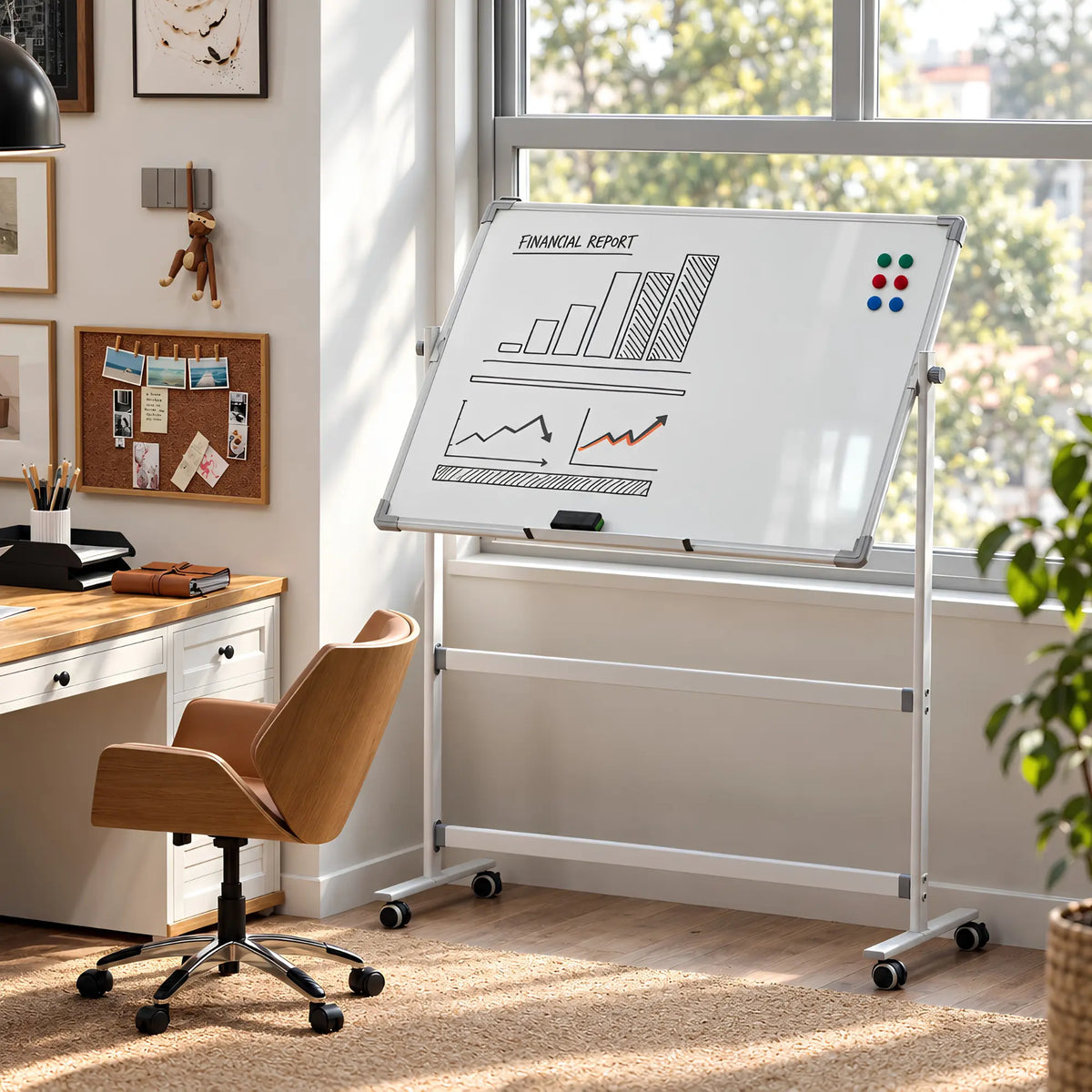 Grand chevalet tableau blanc de présentation mobile double face 
