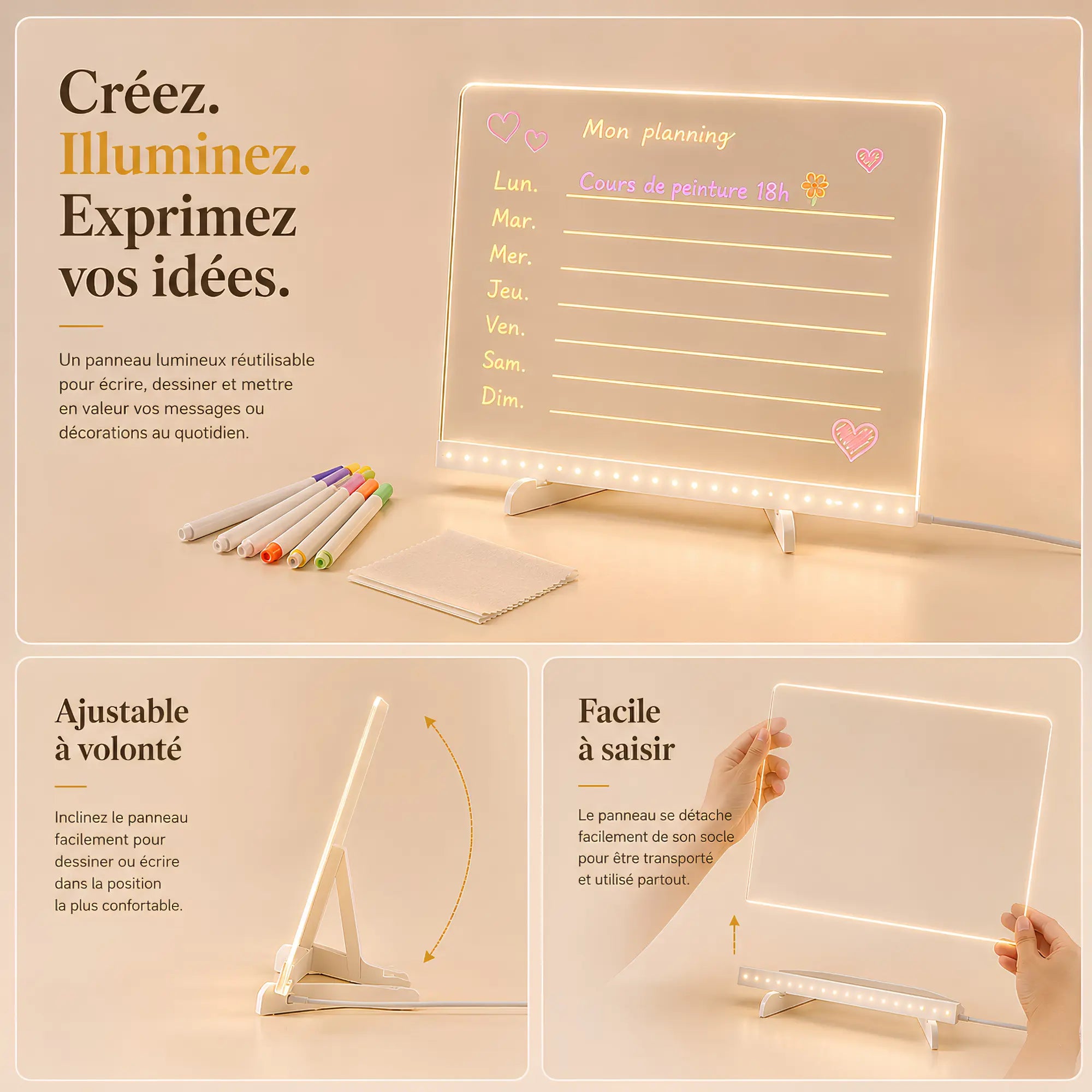 Chevalet de table écriture LED pour enfant