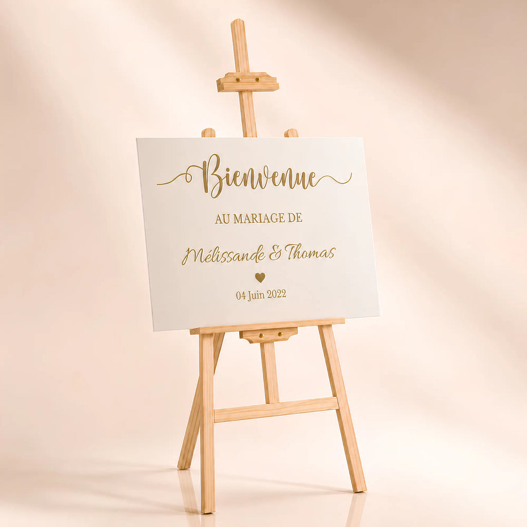 Chevalet en bois pour mariage avec panneaux personnalisé