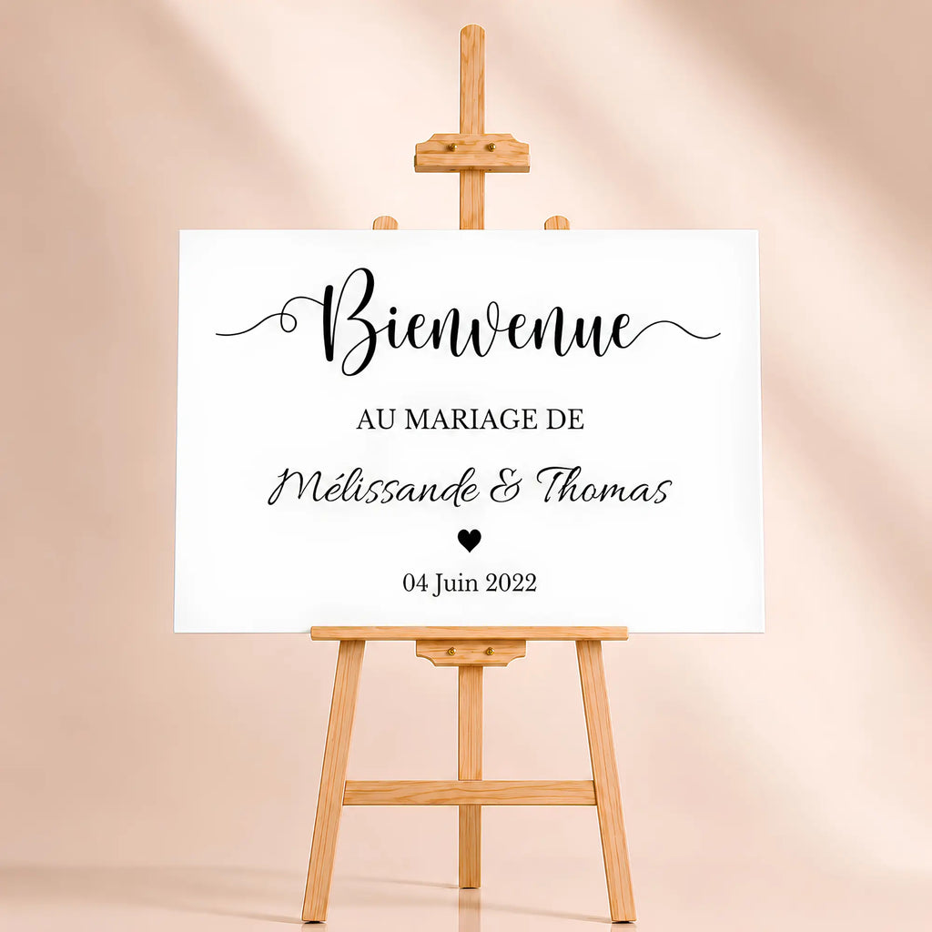 Chevalet en bois pour mariage avec panneaux personnalisé