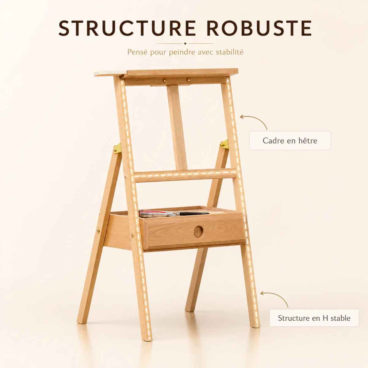 Chevalet en bois avec étagère