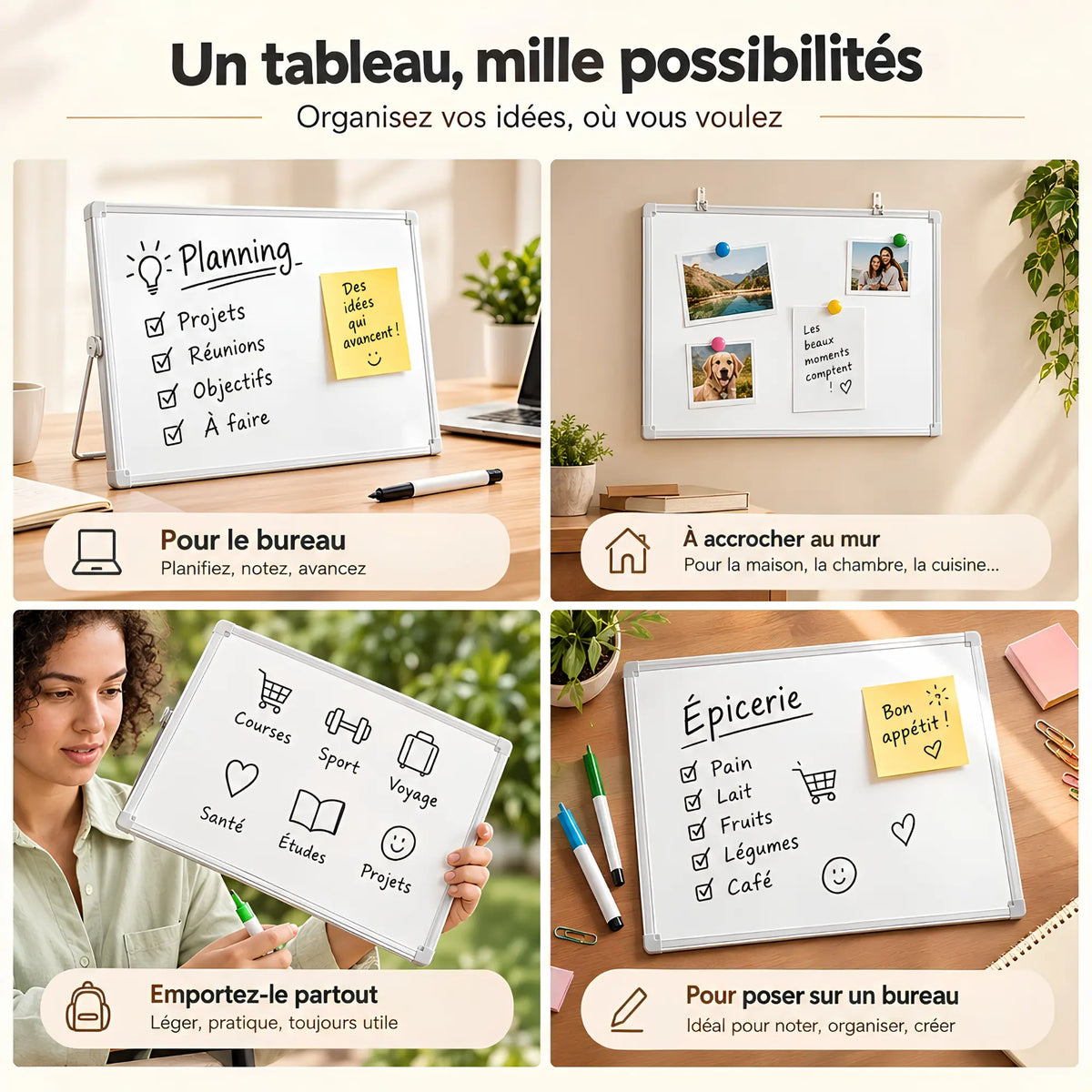 Chevalet de table avec tableau blanc double face