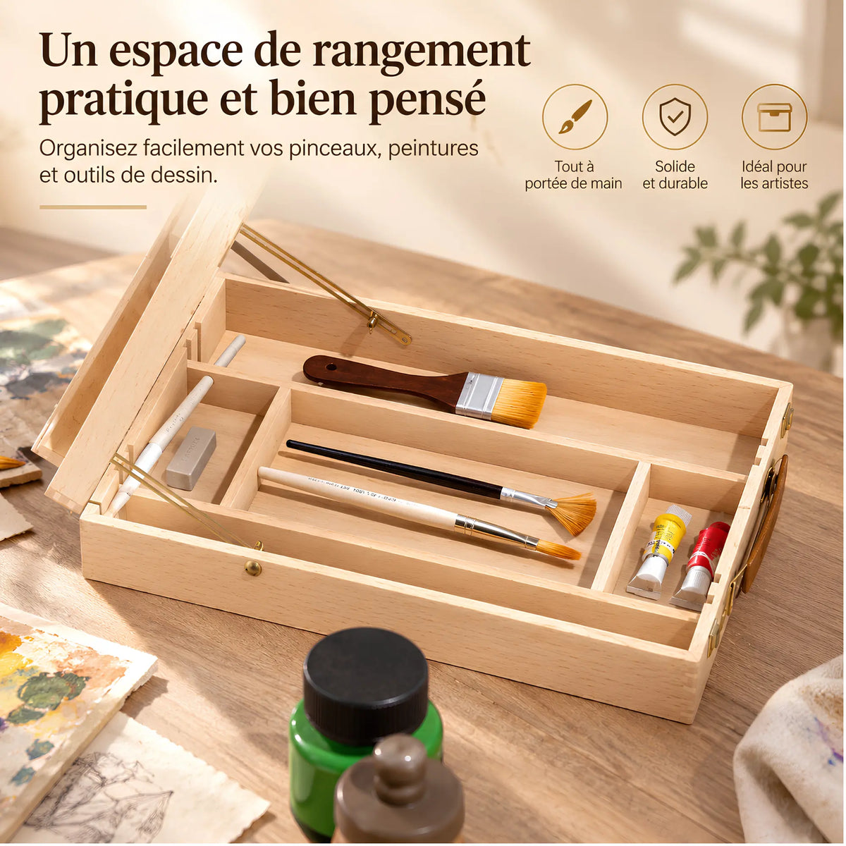 Grande boîte-chevalet de table en hêtre