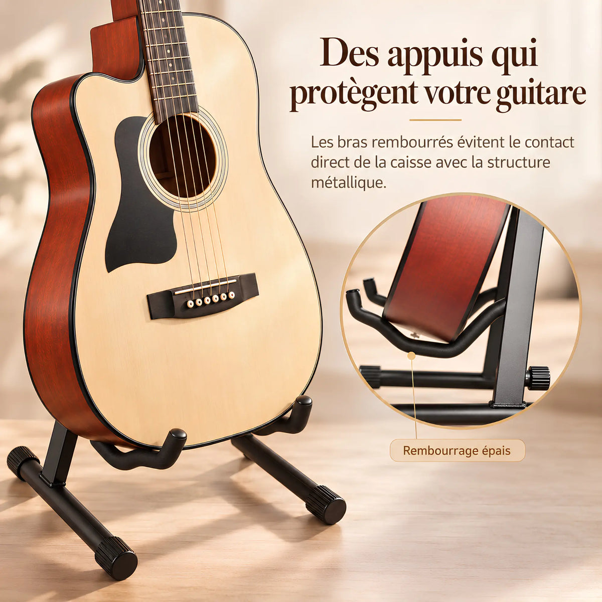 Support de guitare pliable en métal