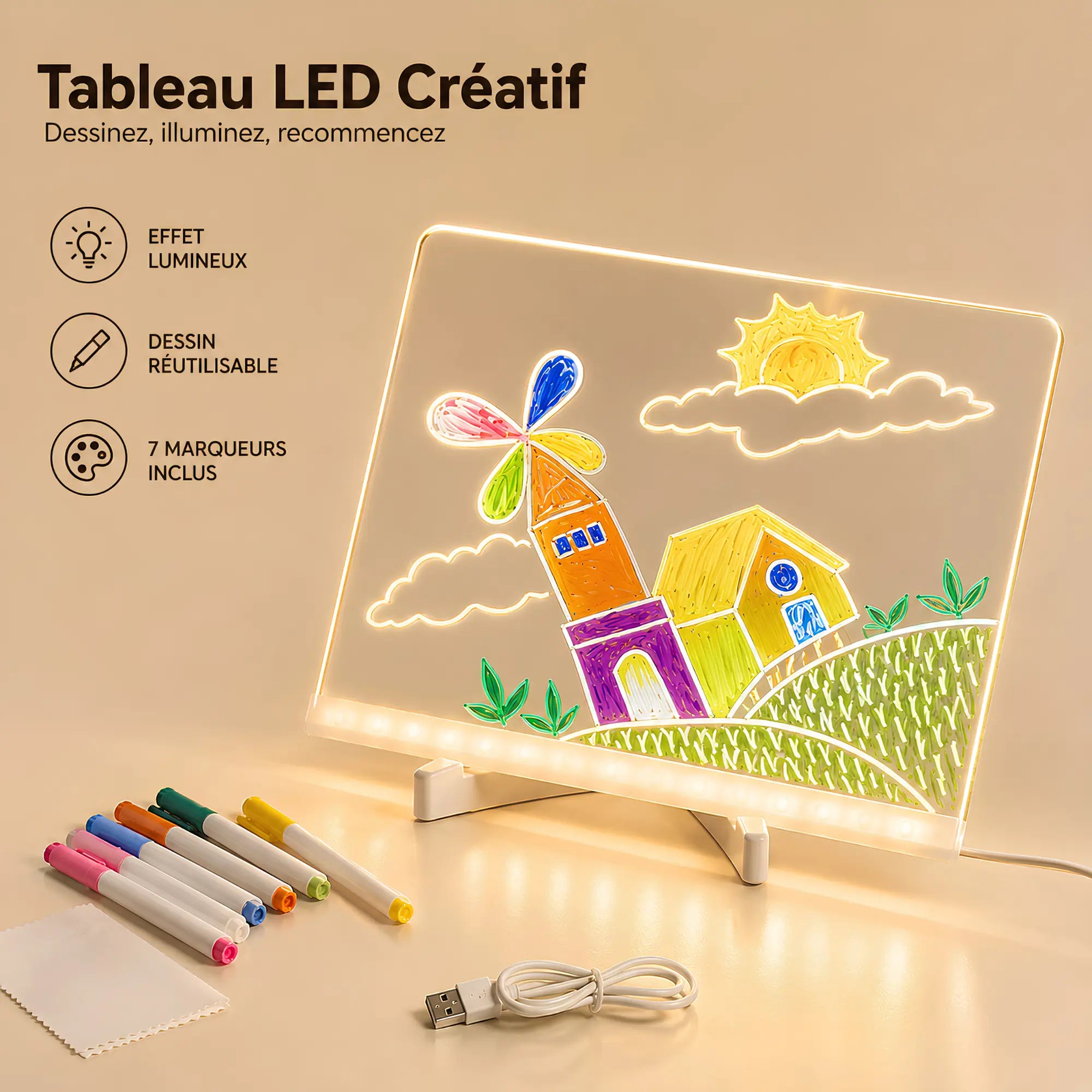 Chevalet de table écriture LED pour enfant