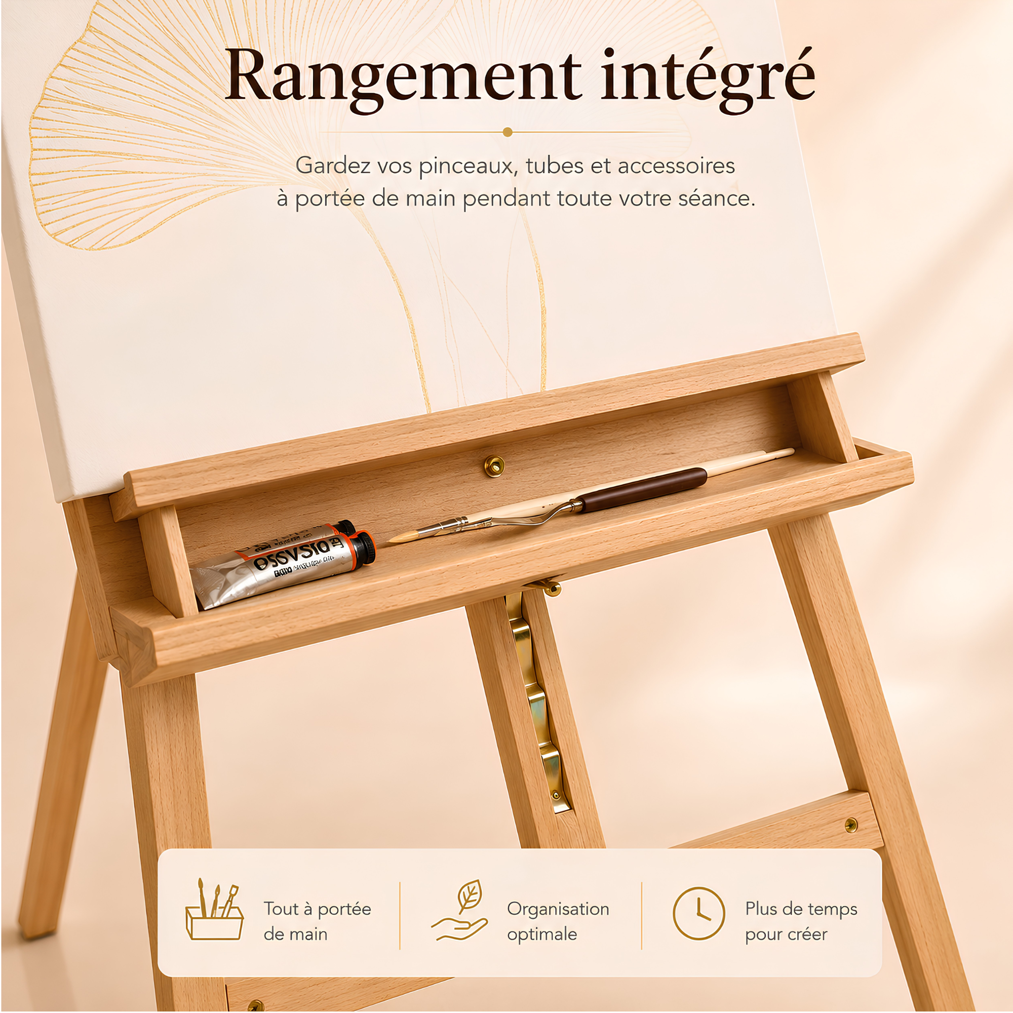 Chevalet de peinture en bois pliable avec rangement
