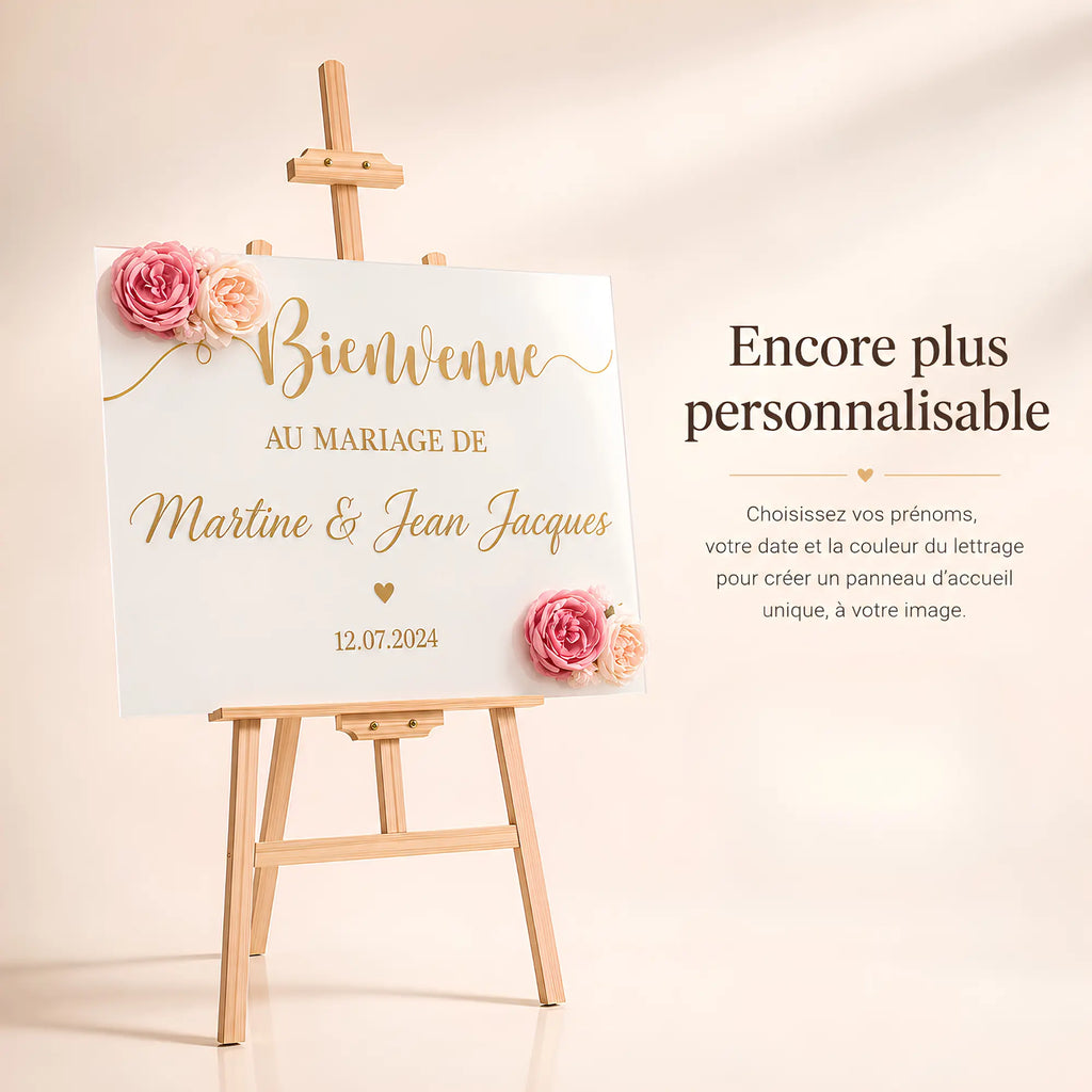 Chevalet en bois pour mariage avec panneaux personnalisé