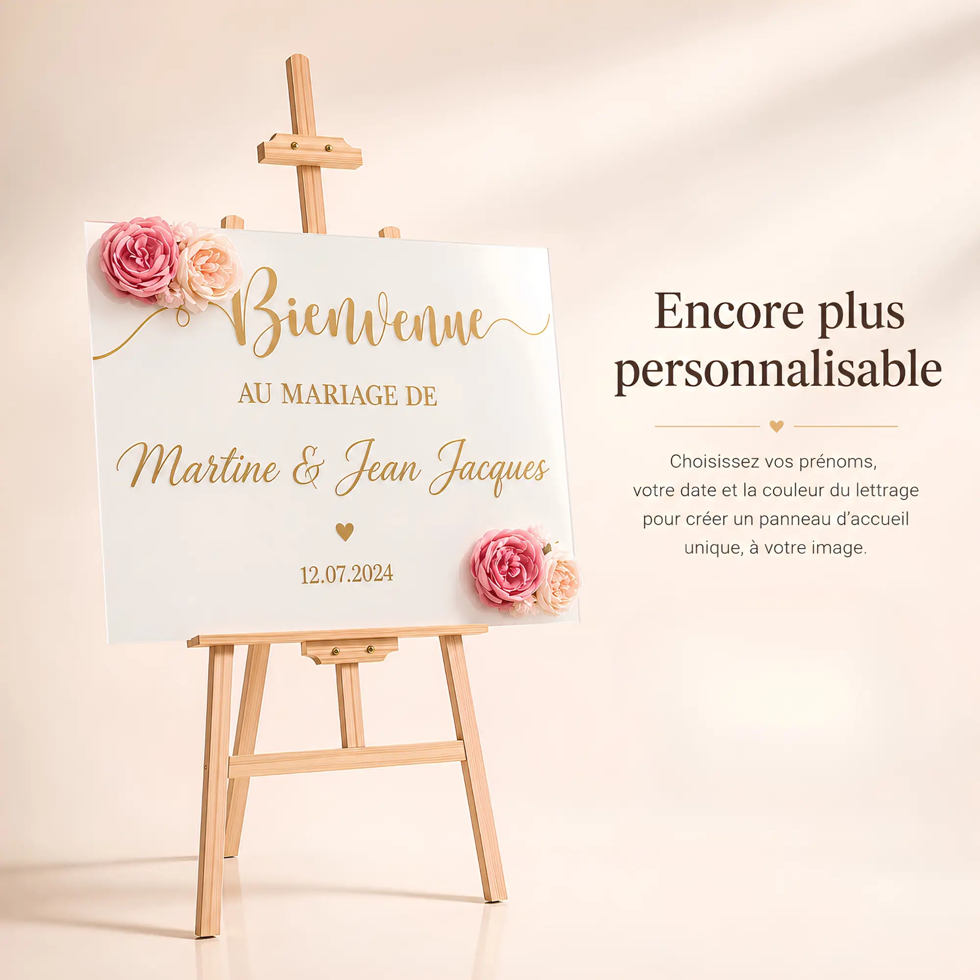 Chevalet en bois pour mariage avec panneaux personnalisé