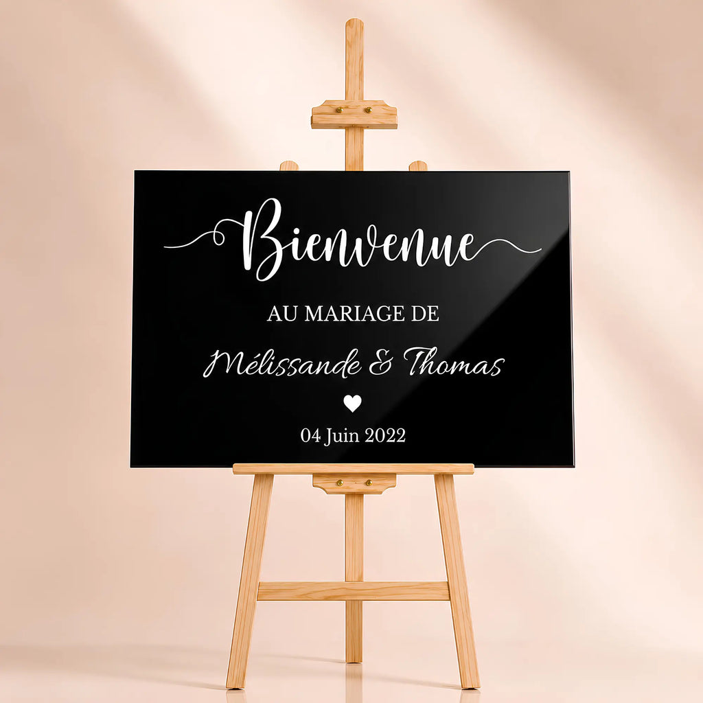 Chevalet en bois pour mariage avec panneaux personnalisé