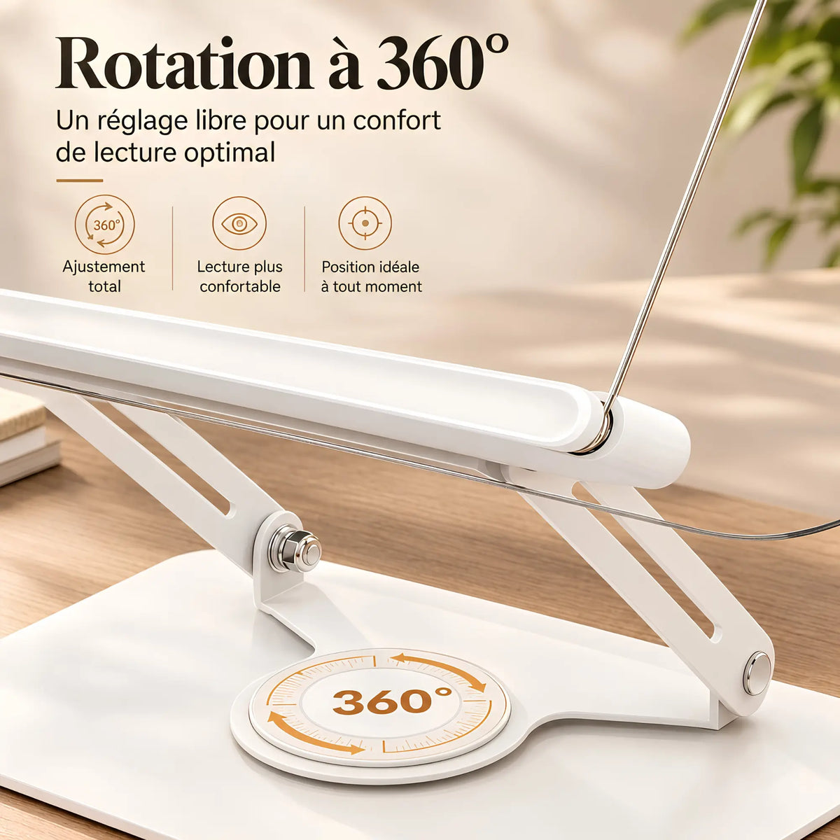 Chevalet de lecture transparent rotatif à 360°