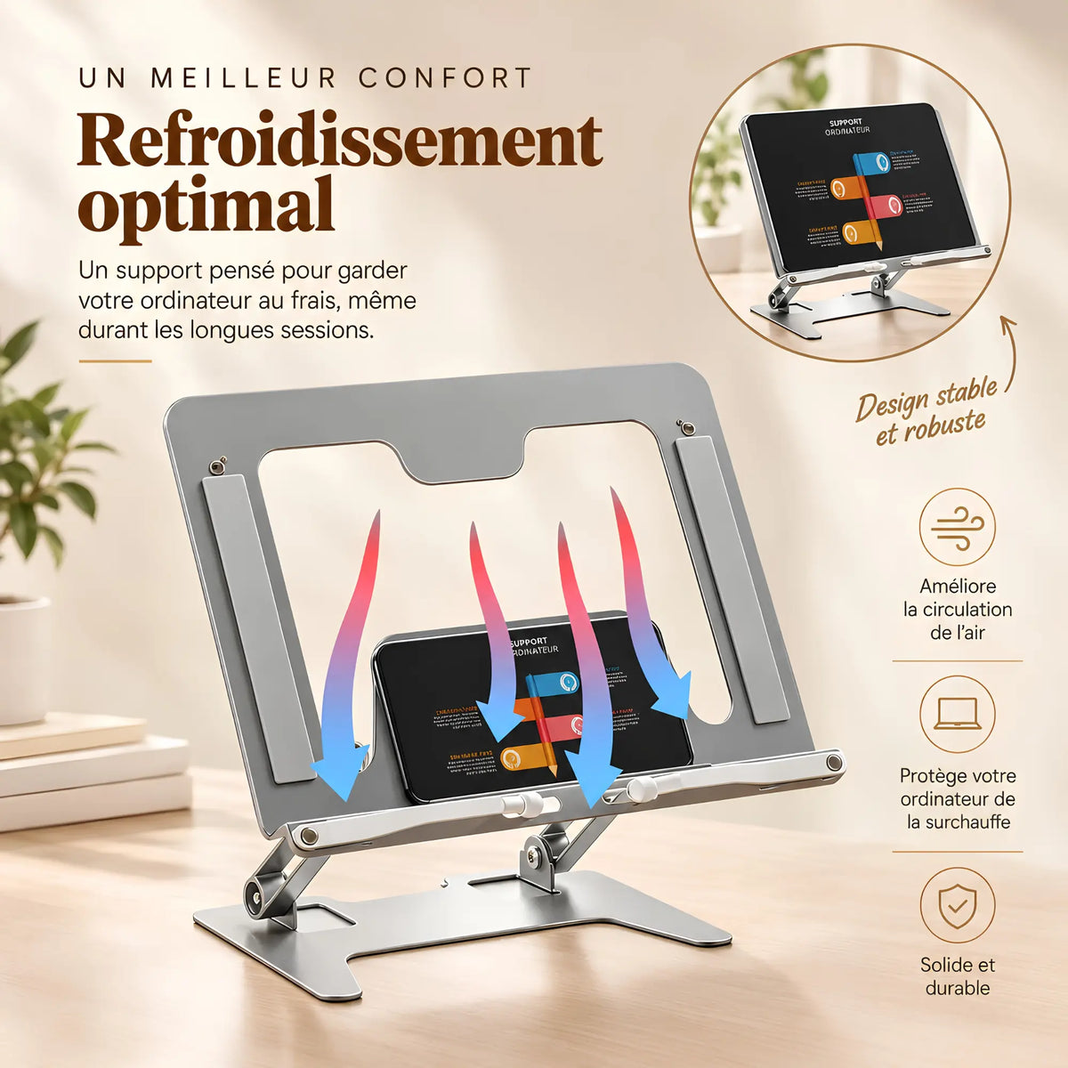 Chevalet de lecture pour livre et ordinateur portable 