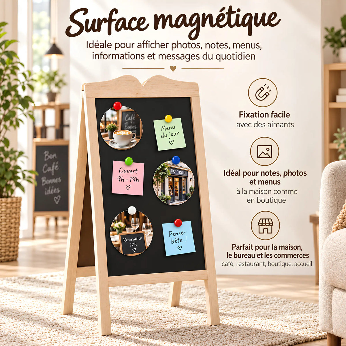 Chevalet stop-trottoir double face en bois 
