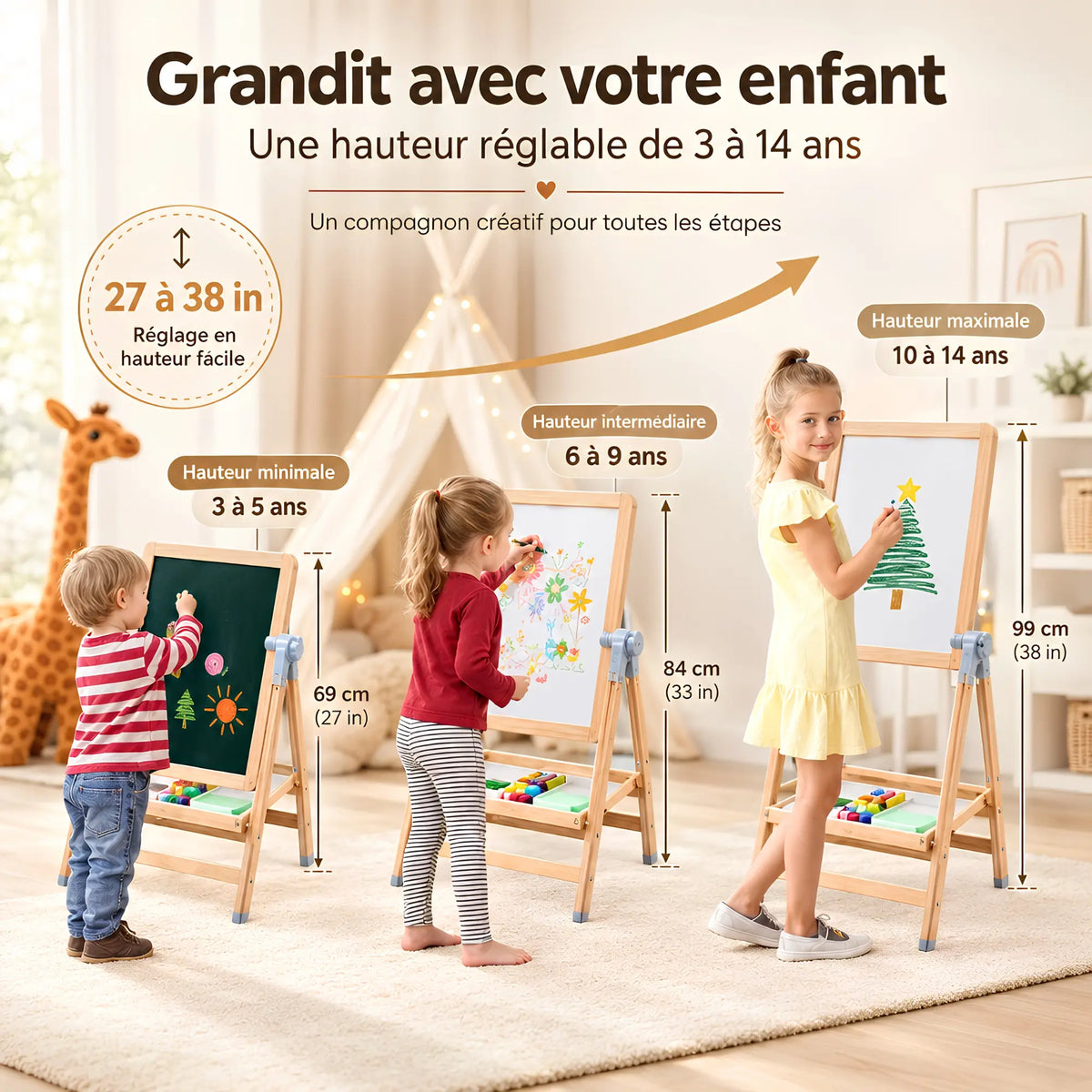 Chevalet enfant 3-en-1 avec tableau et bureau