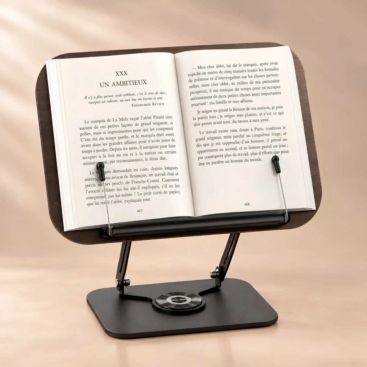 Chevalet de lecture en bois et métal avec base rotative