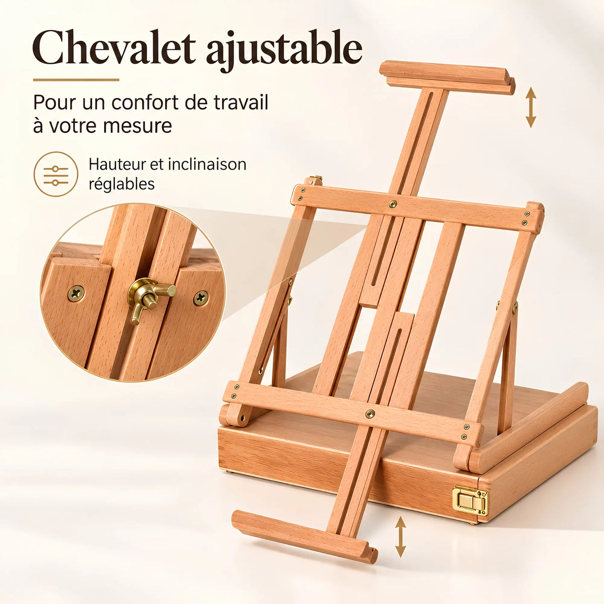 Boîte-chevalet réglable avec tiroir de rangement 