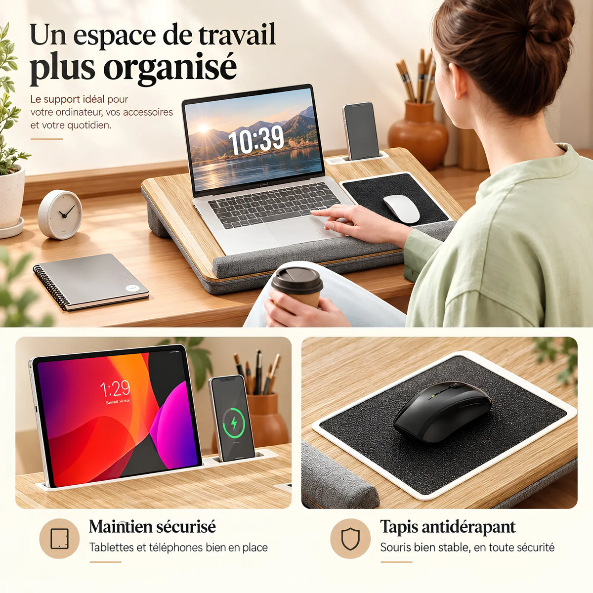 Support rembourré tout-en-un pour ordinateur portable