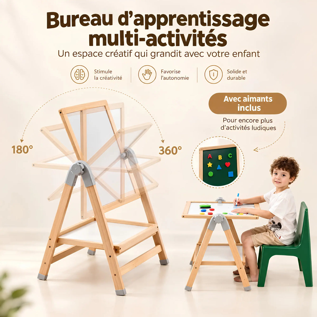 Chevalet enfant 3-en-1 avec tableau et bureau