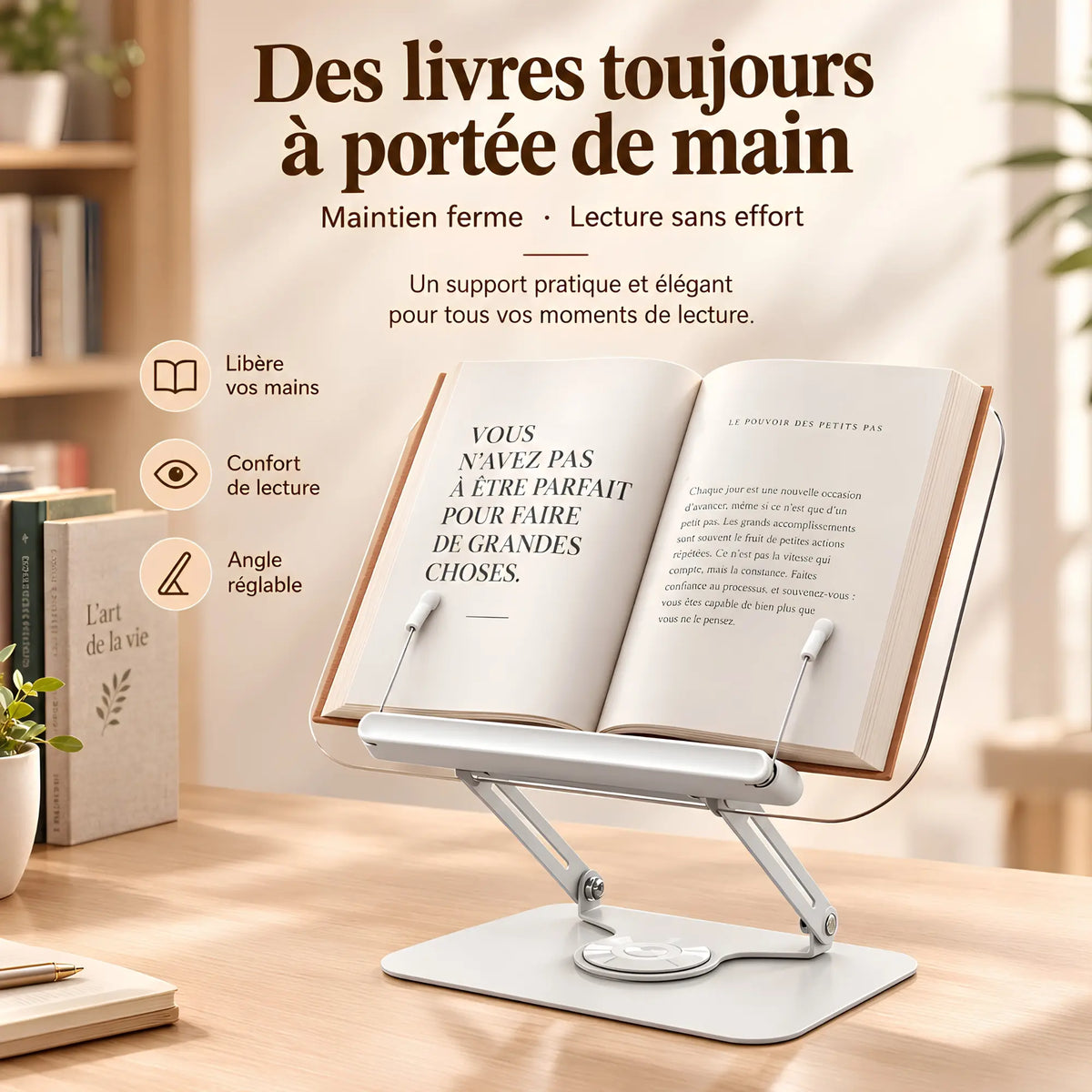 Chevalet de lecture transparent rotatif à 360°