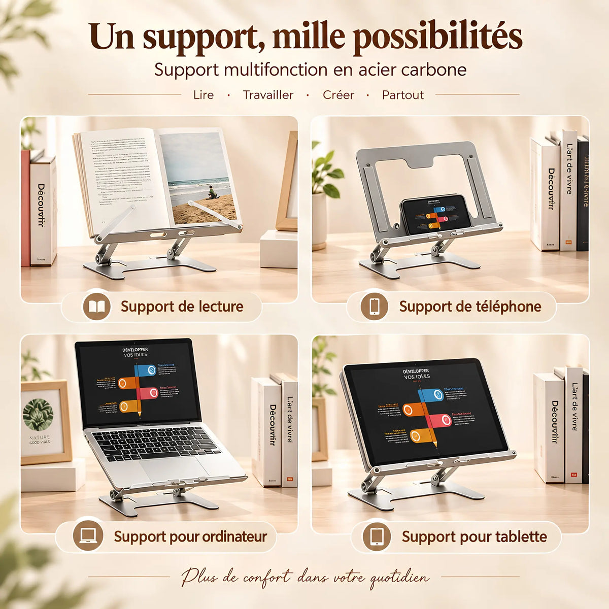 Chevalet de lecture pour livre et ordinateur portable 