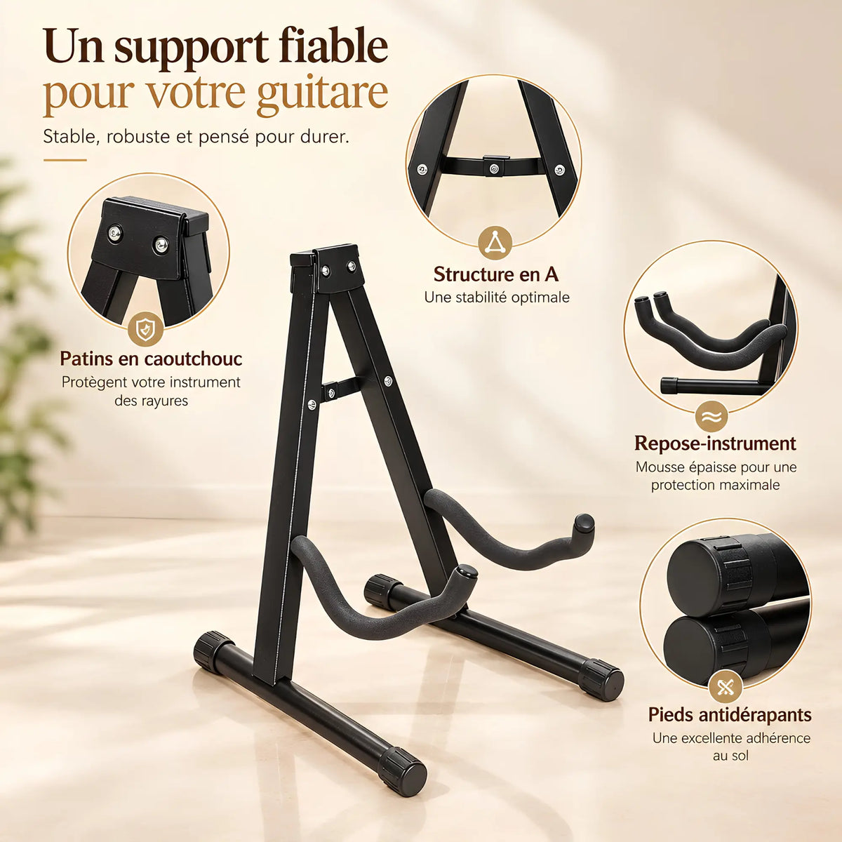 Support de guitare pliable en métal