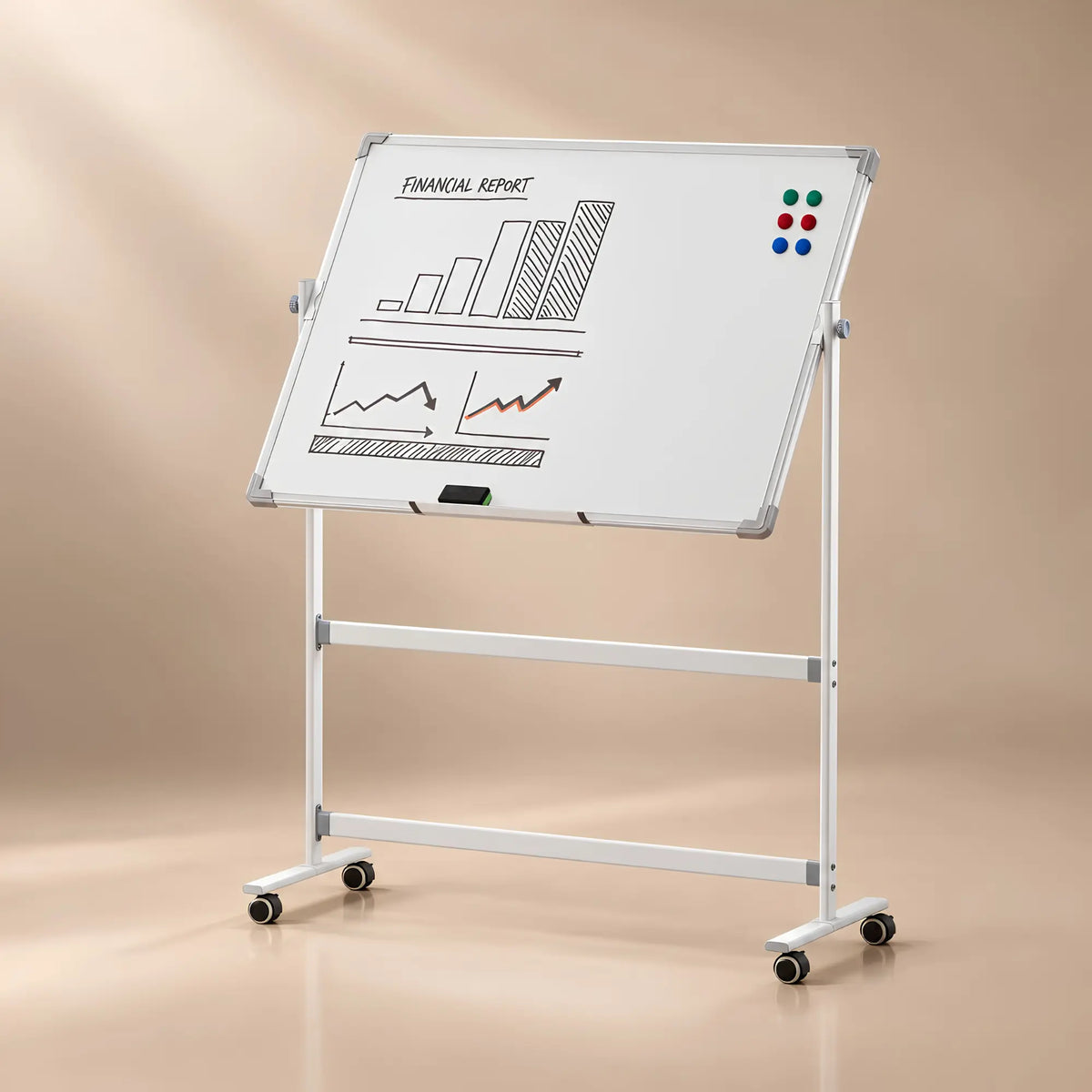 Grand chevalet tableau blanc de présentation mobile double face 
