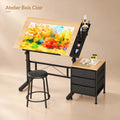 Bureau d’artiste inclinable complet avec tabouret et rangement 