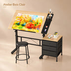Bureau d’artiste inclinable complet avec tabouret et rangement 