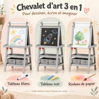 Chevalet pour enfant 3-en-1 avec rangement