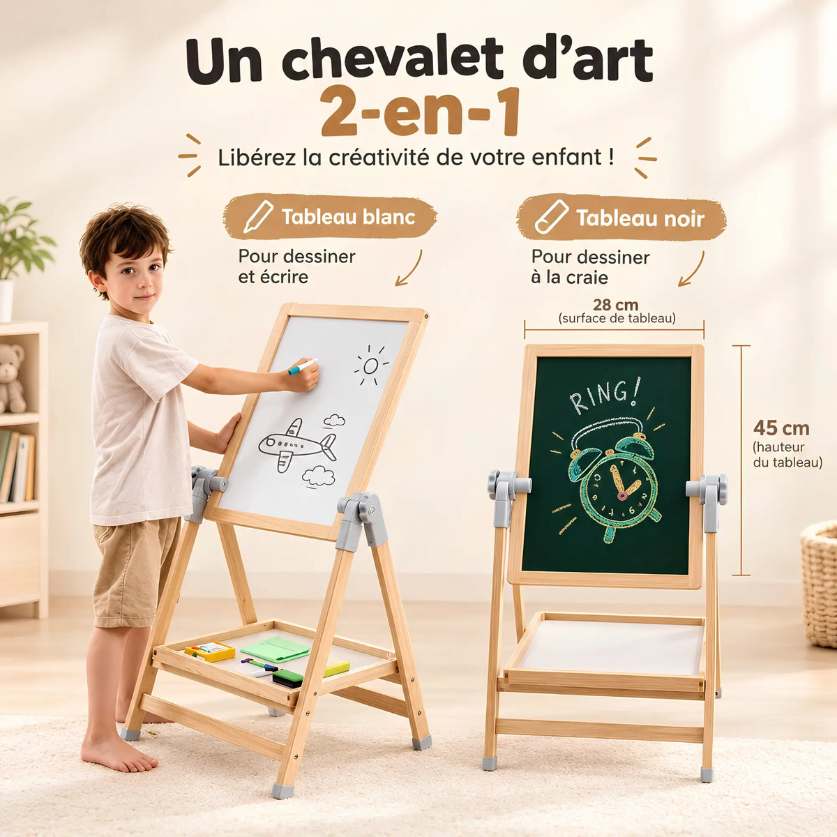 Chevalet enfant 3-en-1 avec tableau et bureau