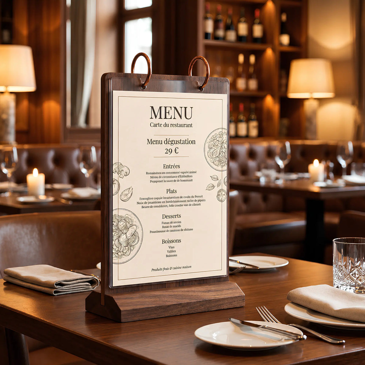 Chevalet de table menu restaurant