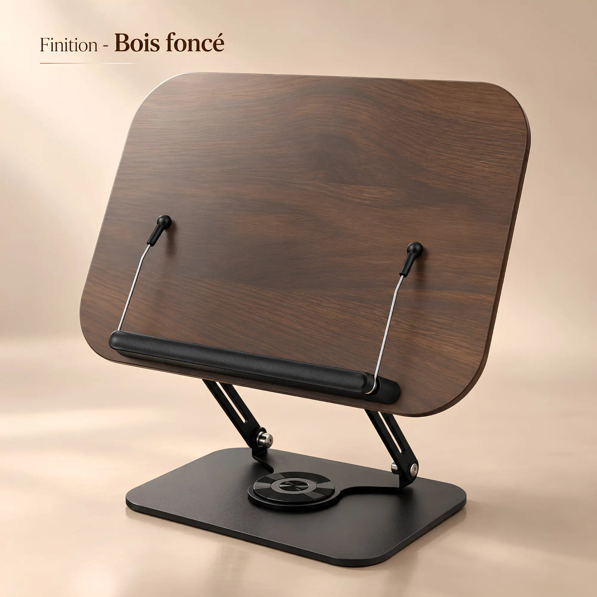 Chevalet de lecture en bois et métal avec base rotative