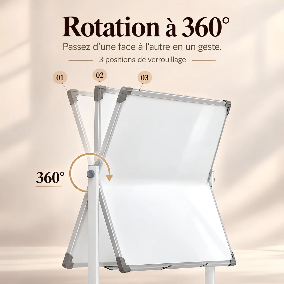 Grand chevalet tableau blanc de présentation mobile double face 