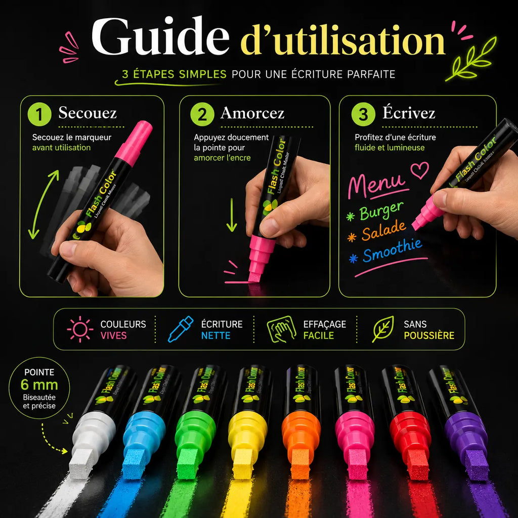 Marqueurs fluorescents tableau noir 