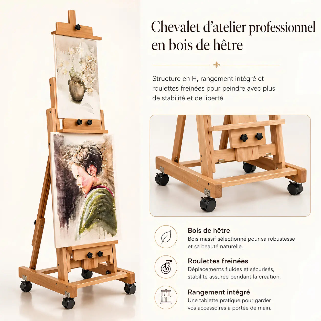 Chevalet a crémaillère professionnel en bois