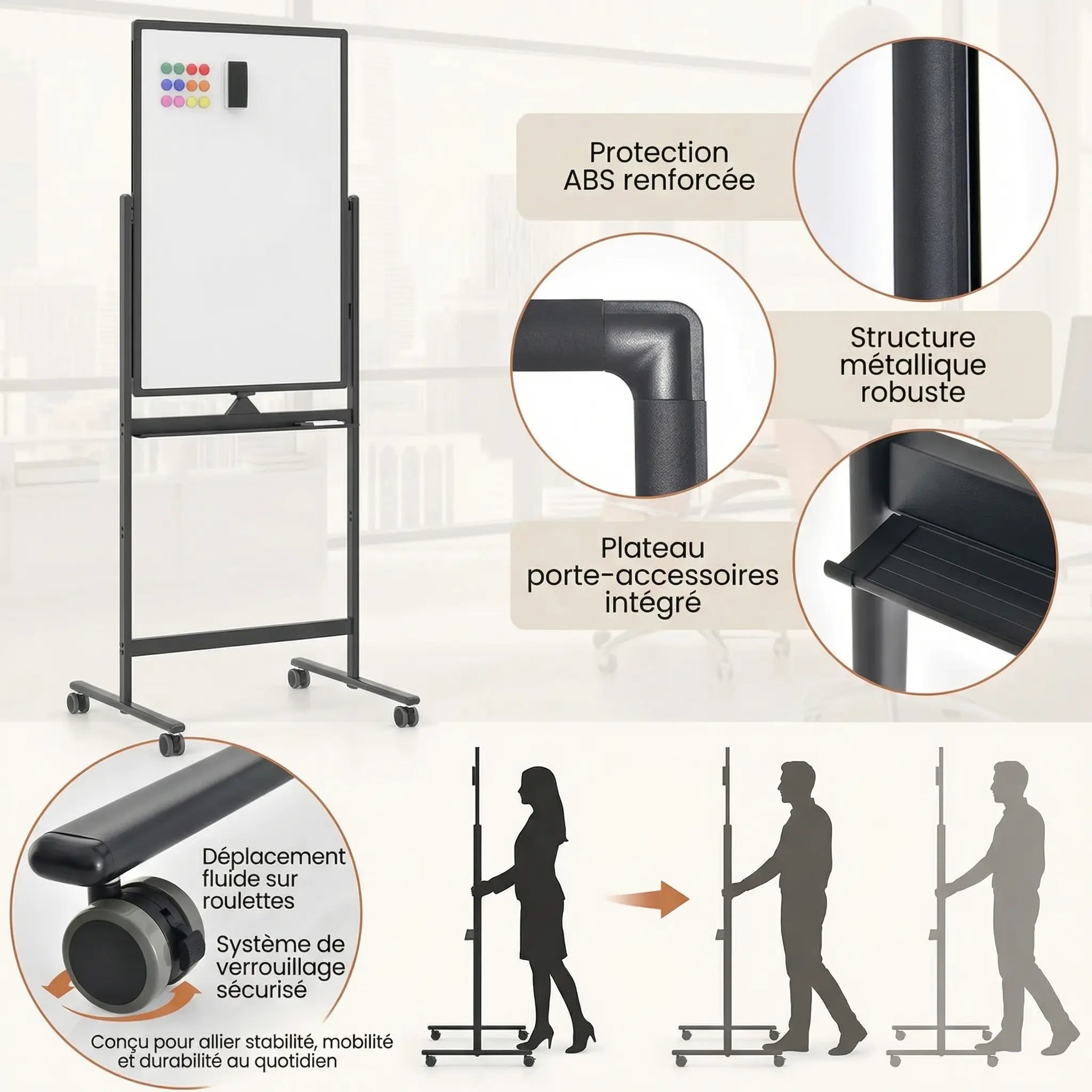 Chevalet de conférence à roulettes