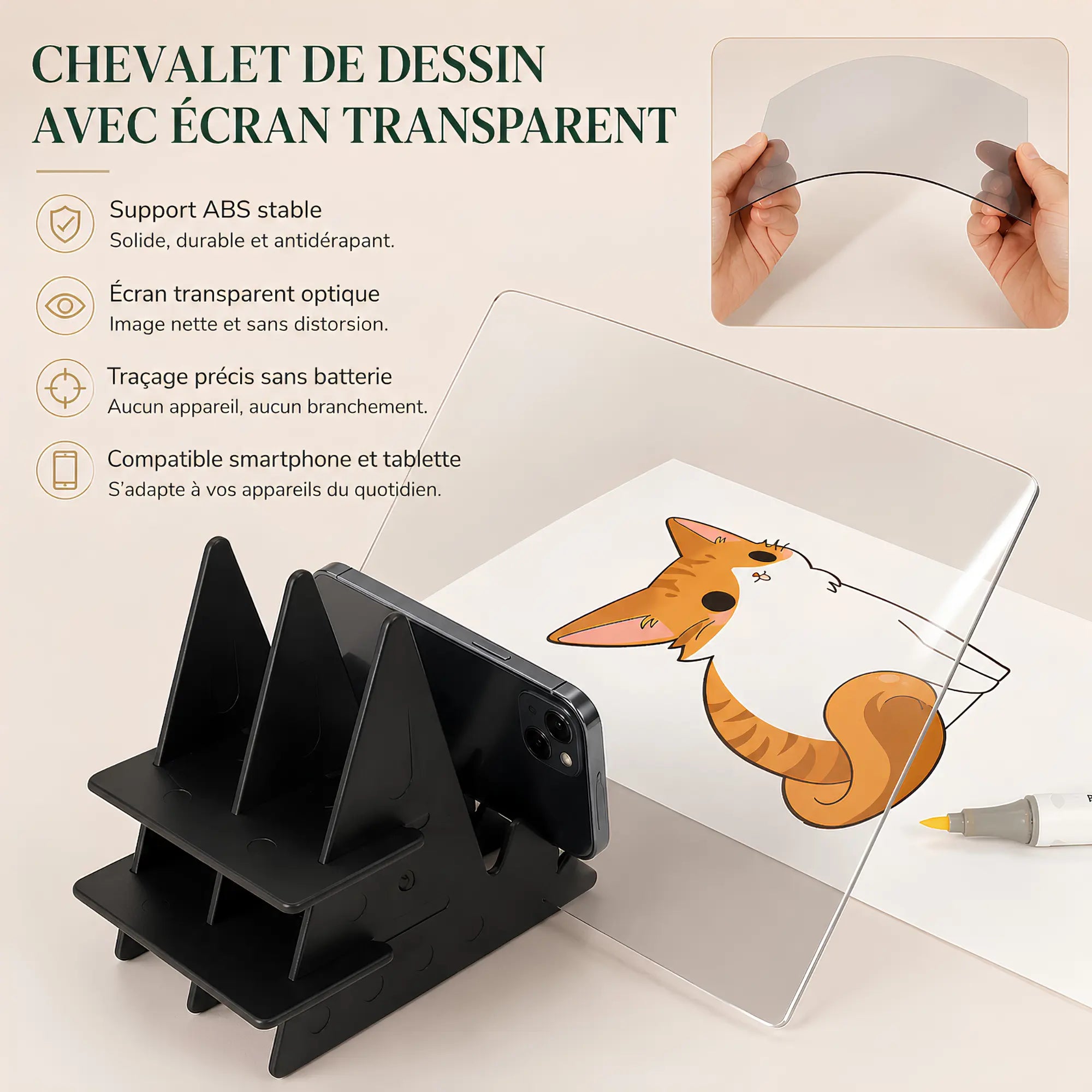 Chevalet de table avec écran transparent