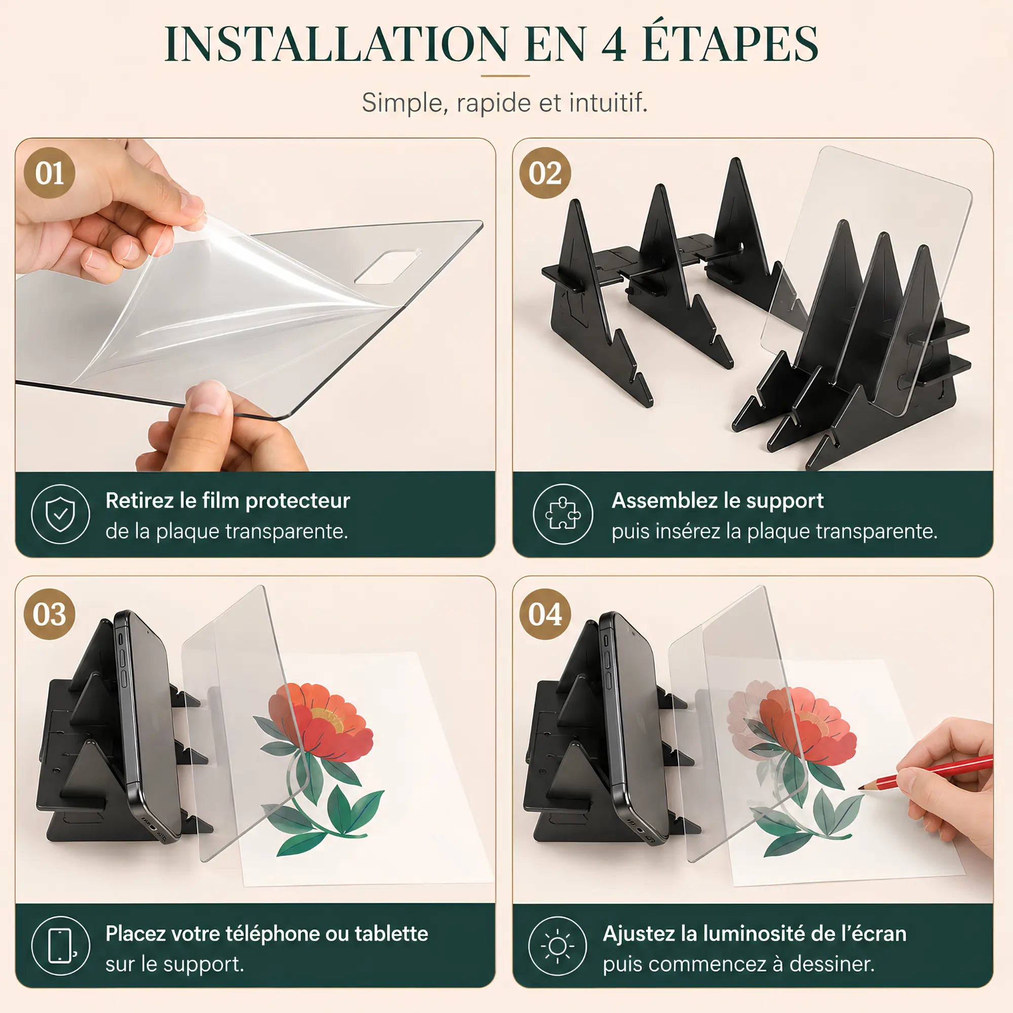 Chevalet de table avec écran transparent