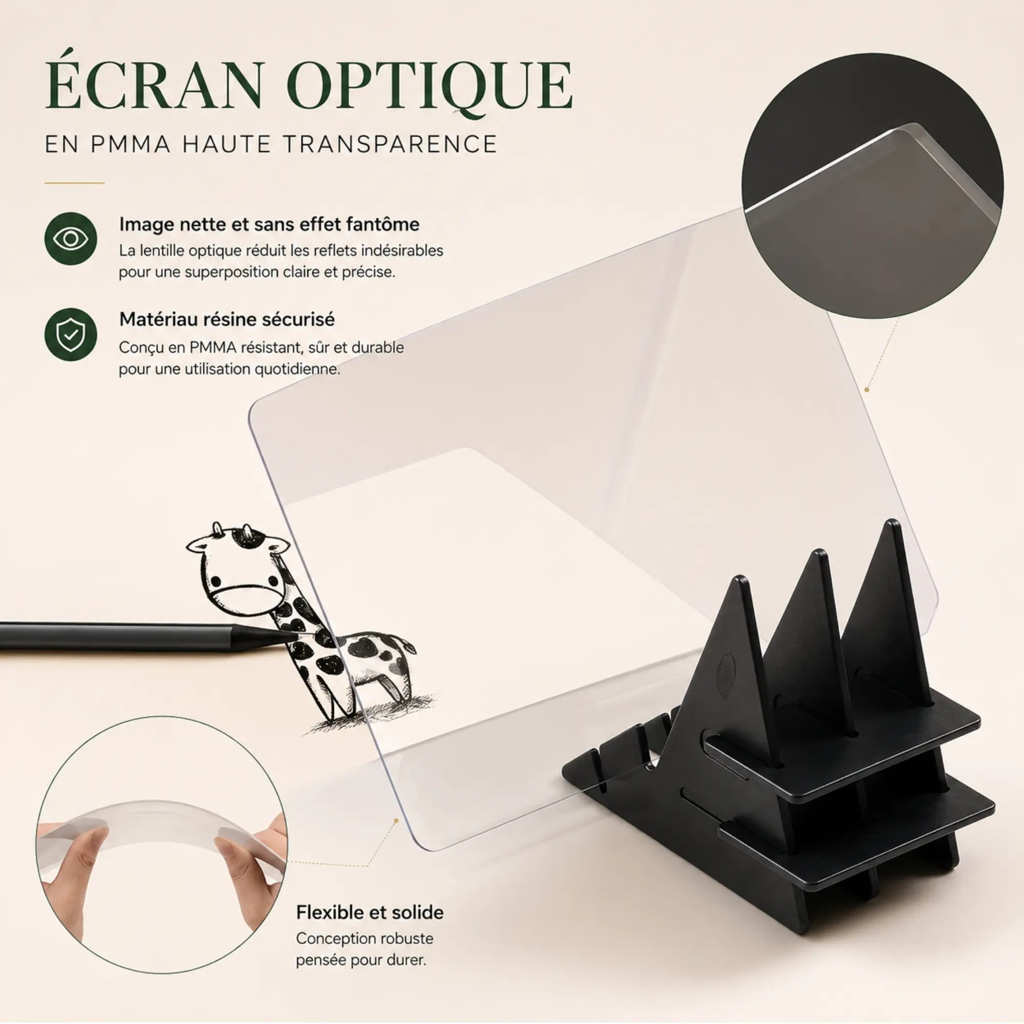 Chevalet de table avec écran transparent