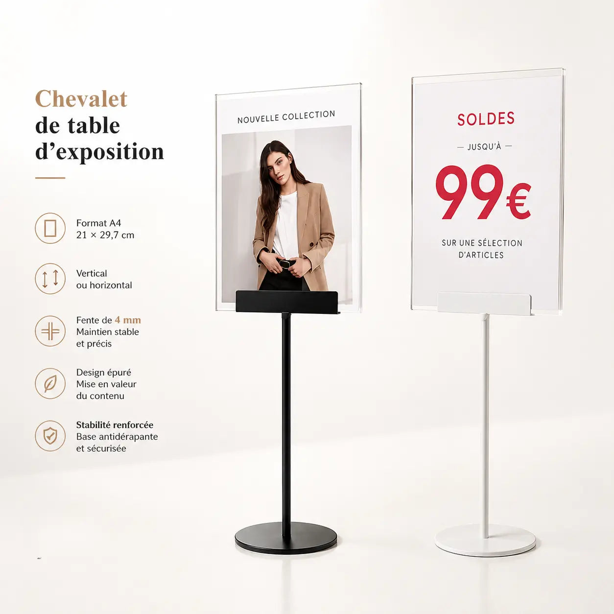Chevalet de table d’exposition