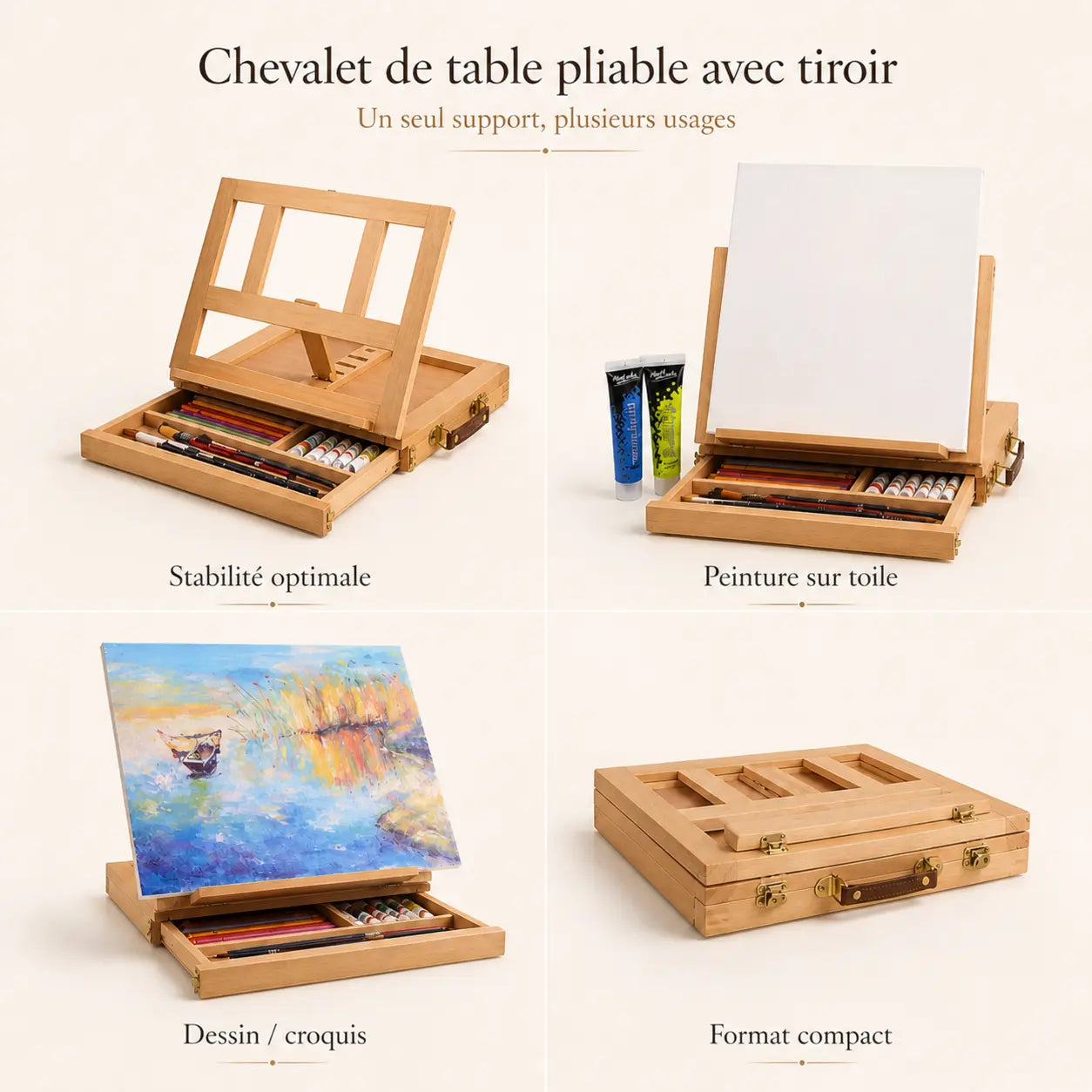 Chevalet de table pliable avec tiroir 