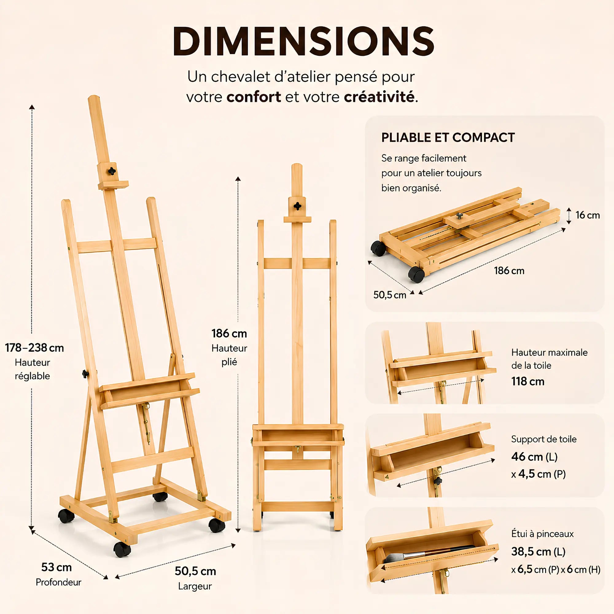Chevalet en bois format cadre H